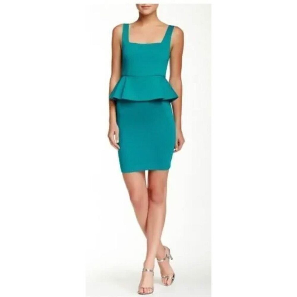 NWT Alice + Olivia Georgina Teal Peplum Mini Dress Size US 0 $297 [jb]